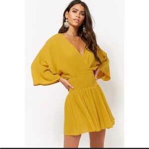 Forever 21 Contemporary Mustard Yellow Wrap Front Drop Waist Mini Dress